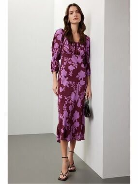 Peter Som Collective x RTR Plum Floral Long-Sleeve Maxi Dress Size 8
